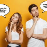 Couple pondering how to keep the relationship exciting and the spark alive. Image for a blog post on relationship tips. A curious couple wondering how to maintain the spark in their relationship.