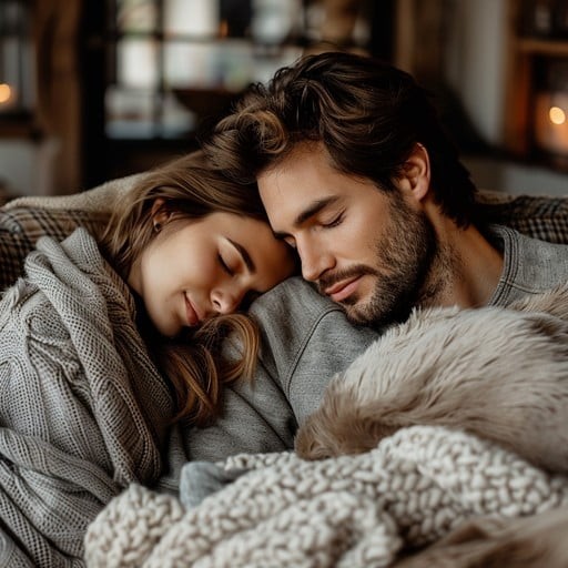 Cozy couple snuggling under a blanket, representing a perfect relaxing and intimate date night idea for 2025. Best date ideas for couples, romantic date inspiration, relationship goals, easy at-home dates.